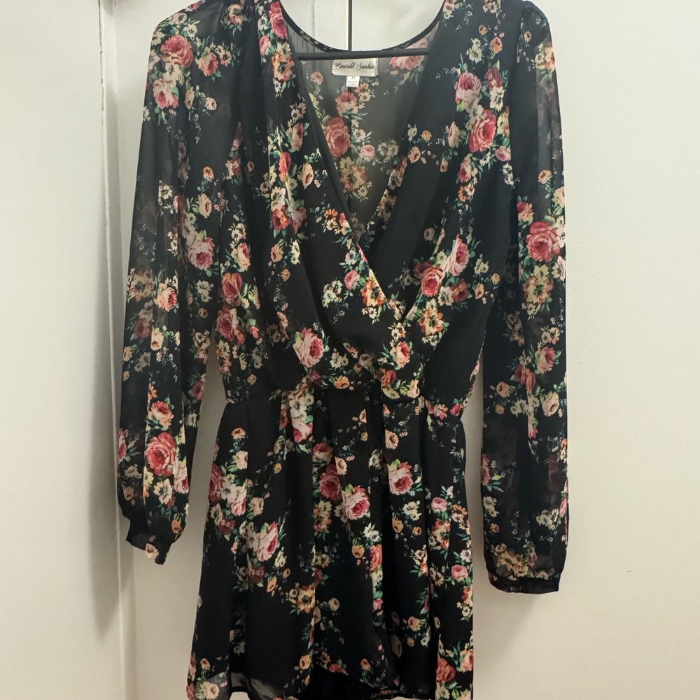 Emerald Sundae Floral V-Neck Romper